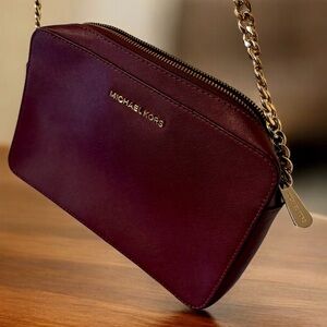 Michael Kors Wine Crossbody Bag with Gold Chain